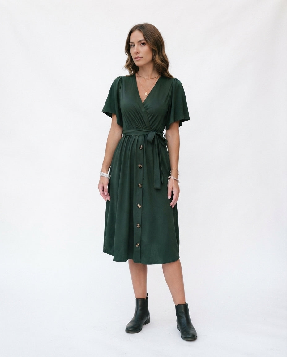Wrap Front Midi Dress