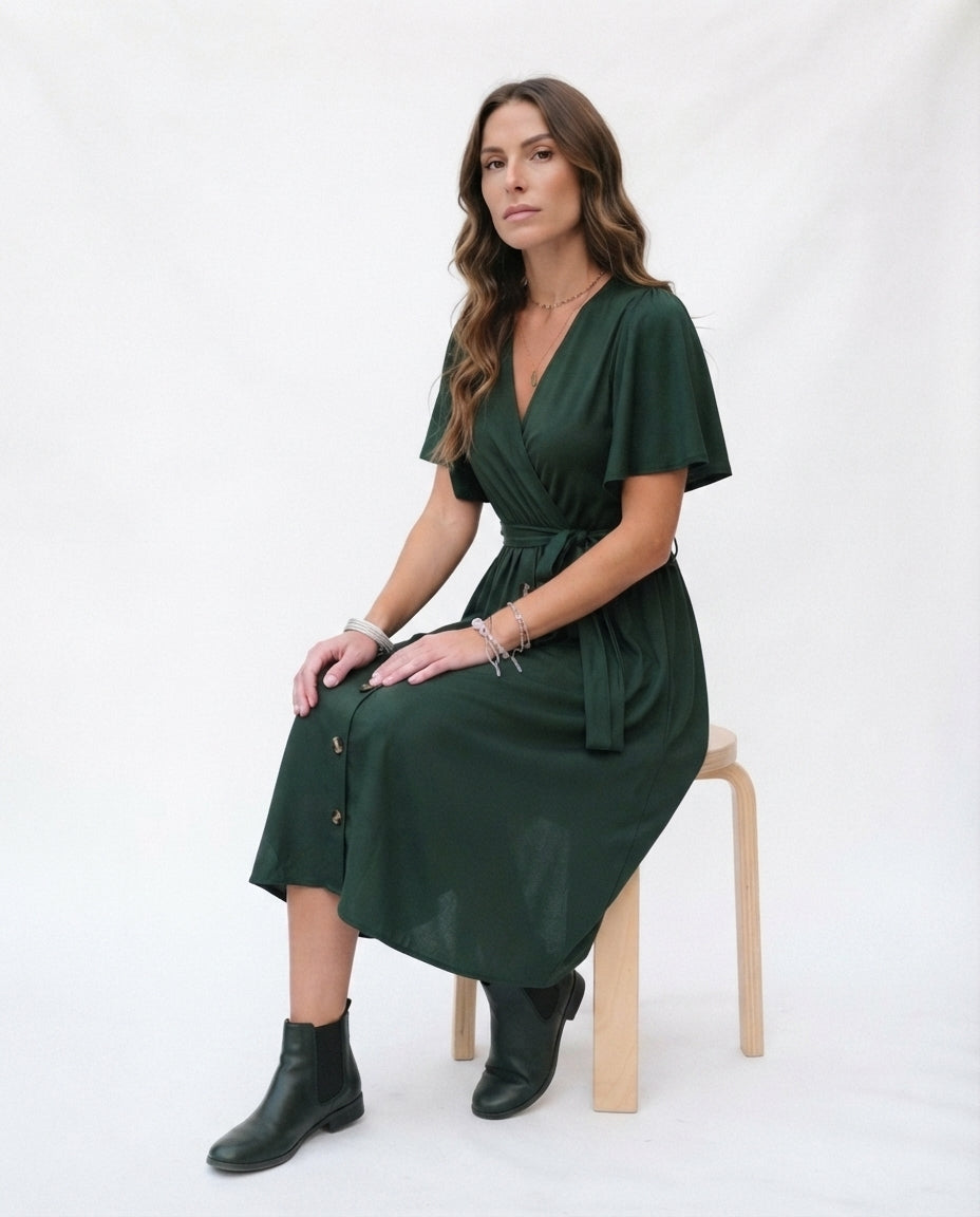 Wrap Front Midi Dress