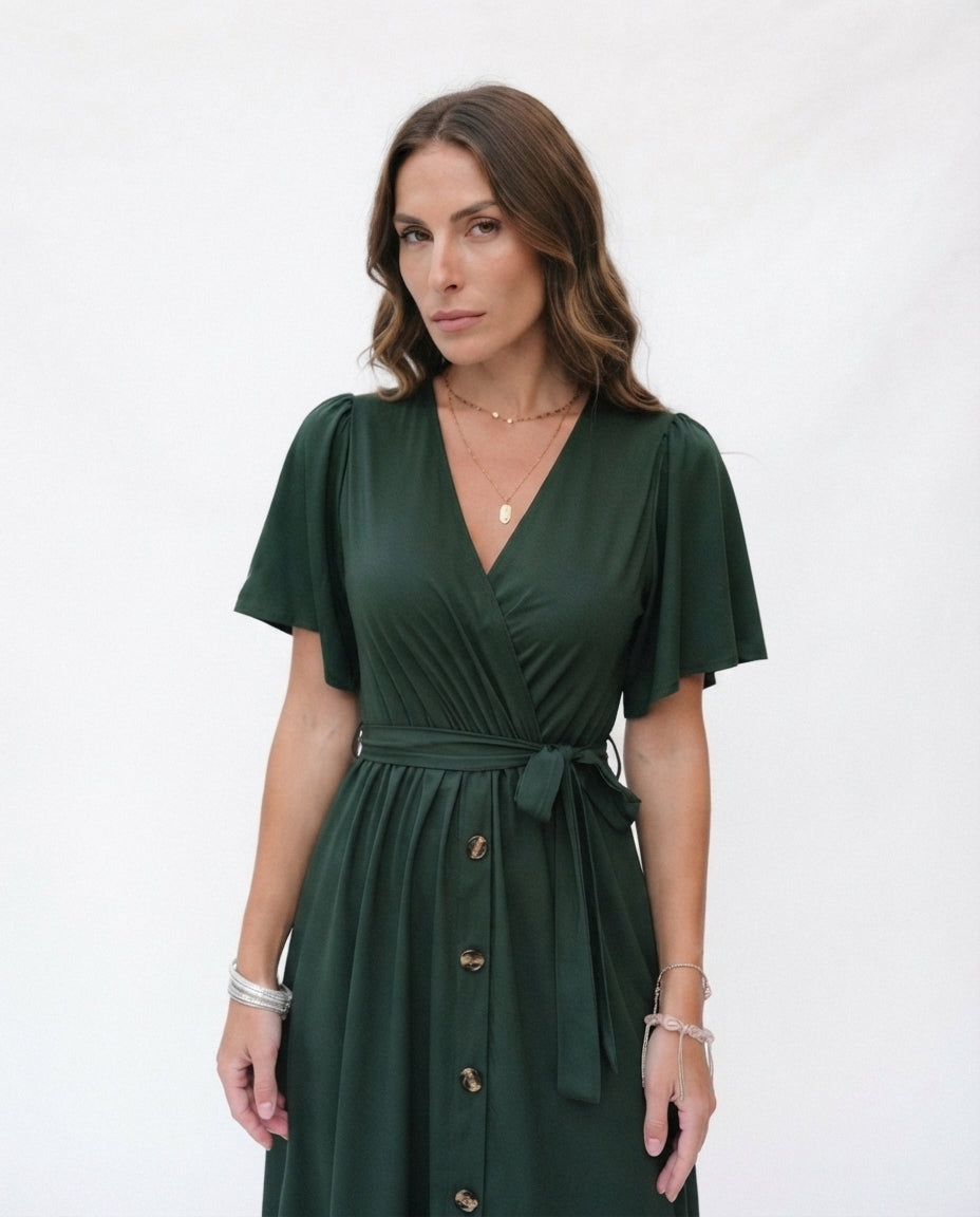 Wrap Front Midi Dress