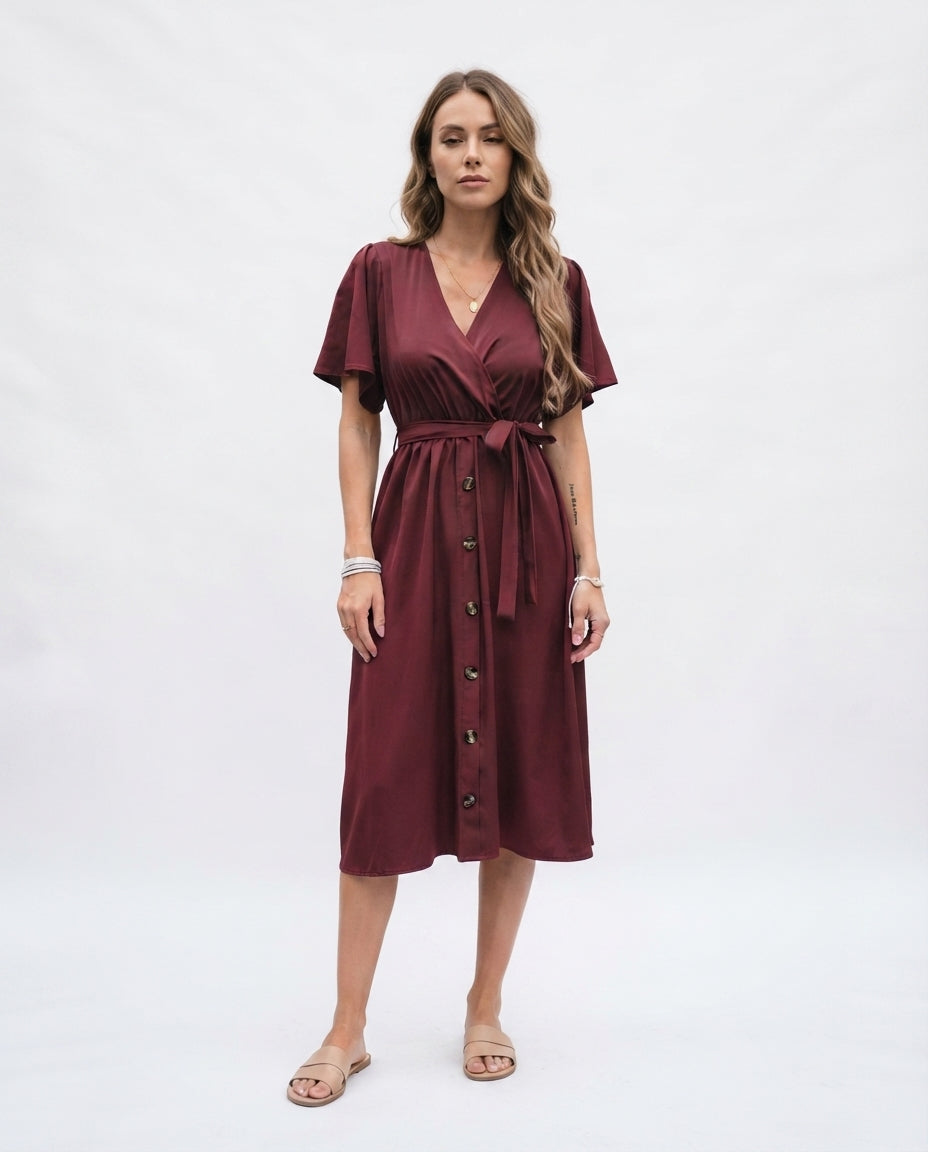 Wrap Front Midi Dress