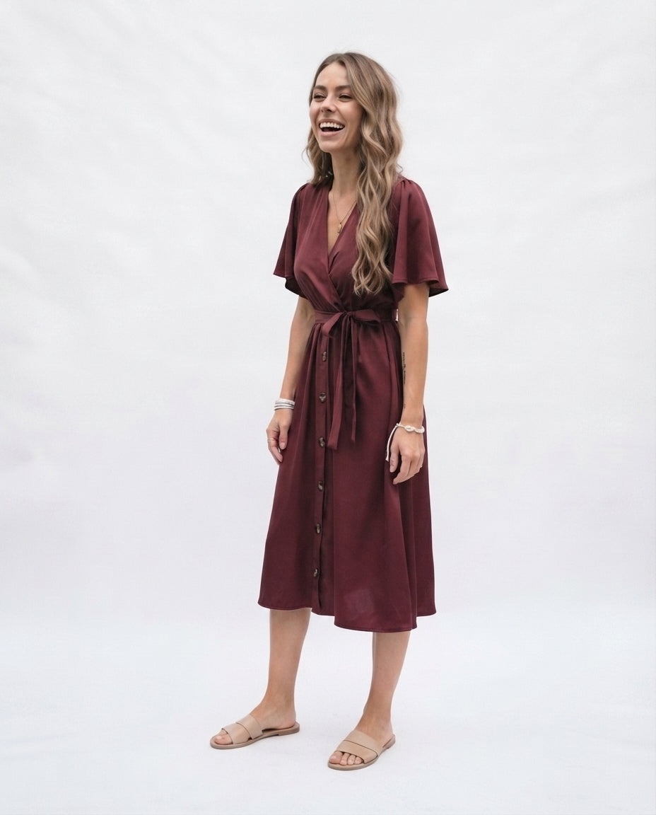 Wrap Front Midi Dress