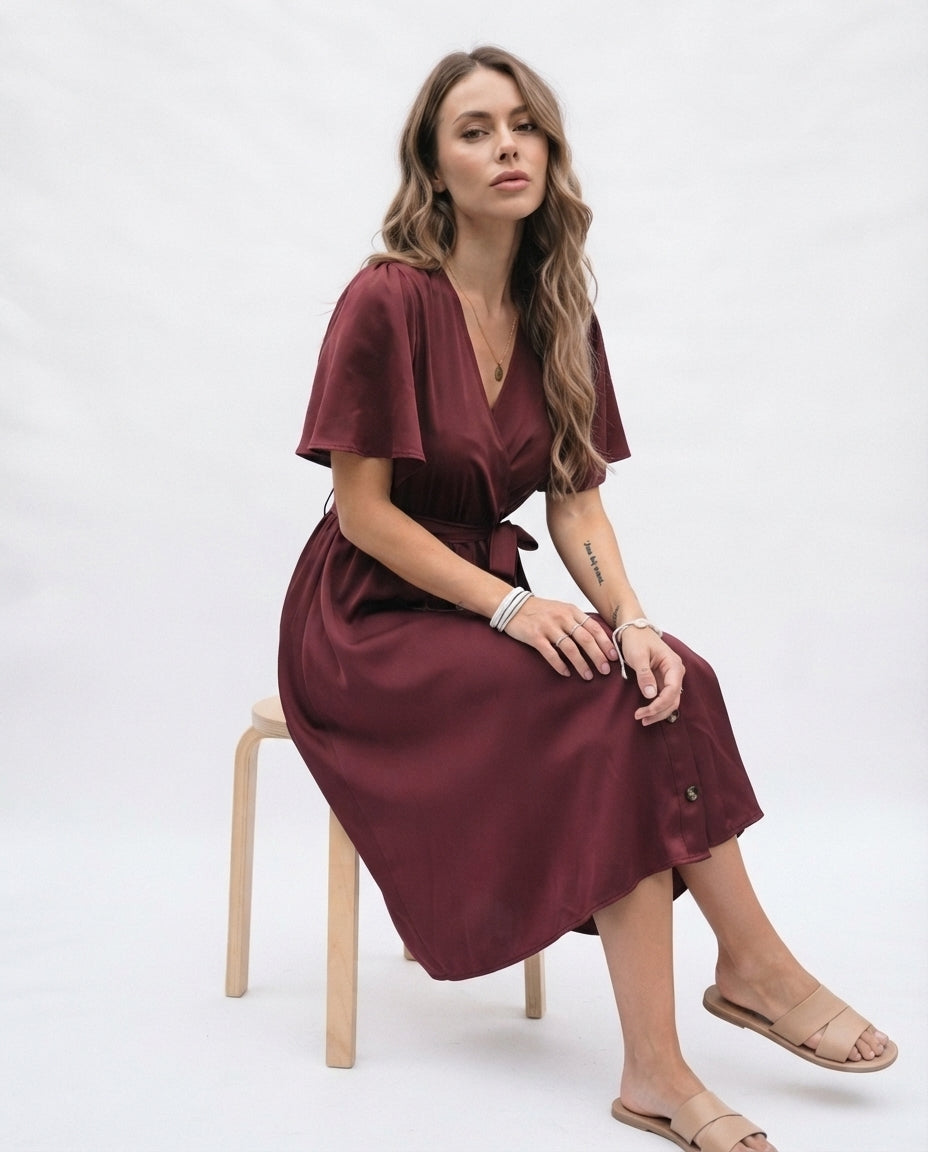 Wrap Front Midi Dress