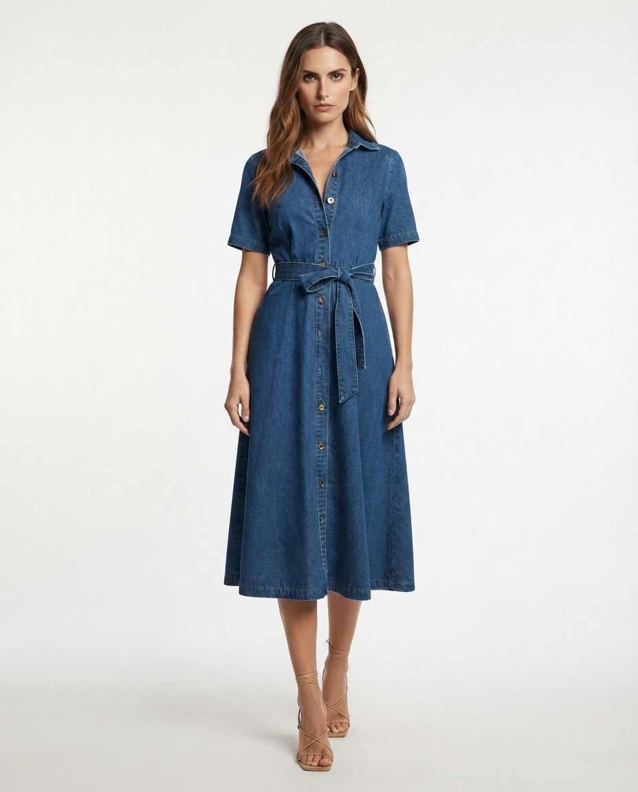 Button Down Denim Midi Dress