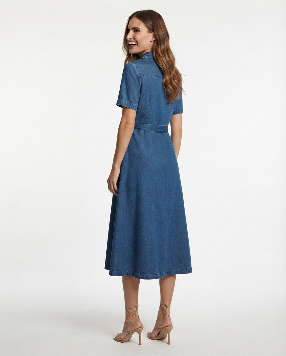 Button Down Denim Midi Dress