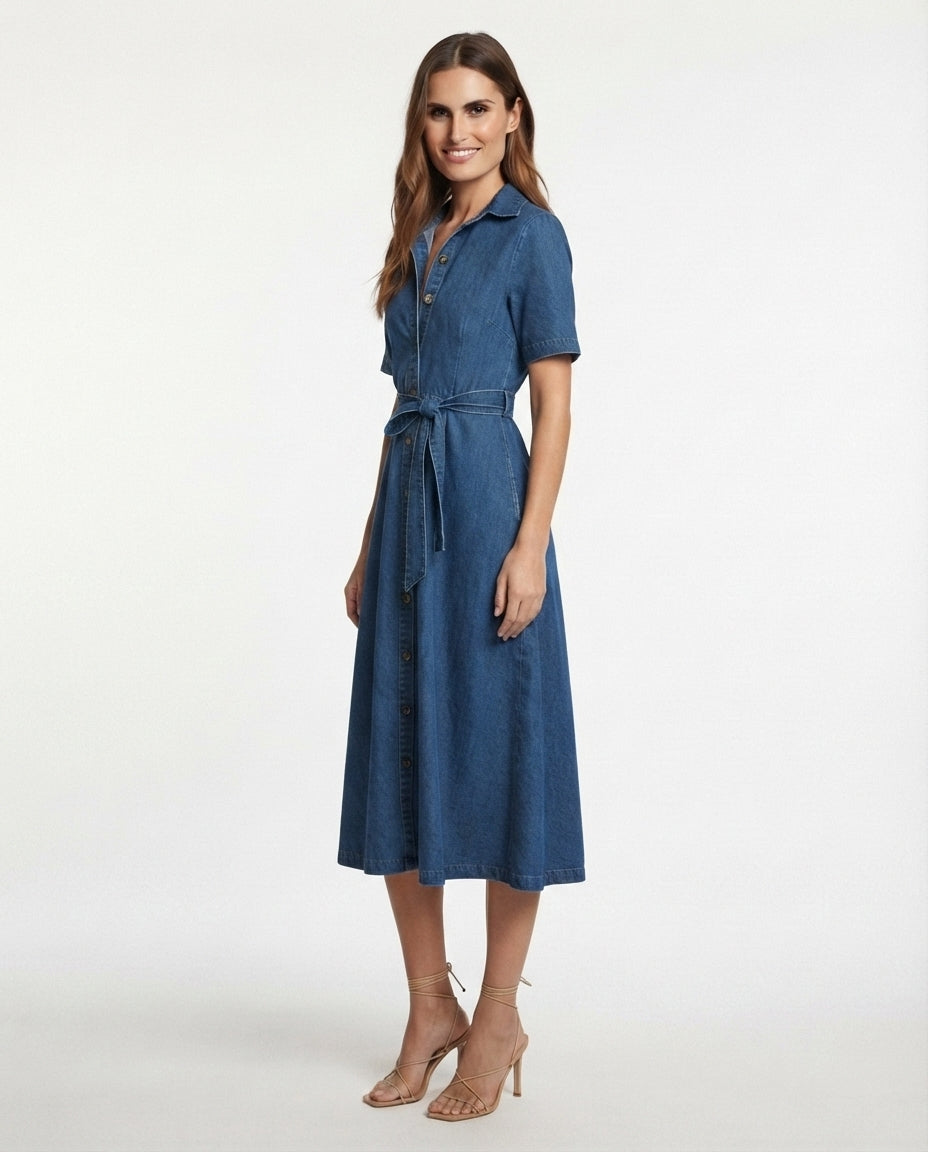 Button Down Denim Midi Dress