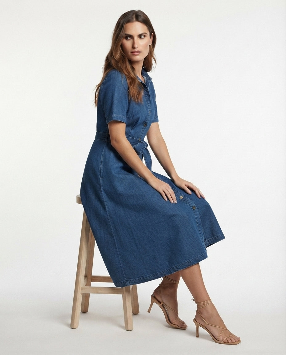 Button Down Denim Midi Dress