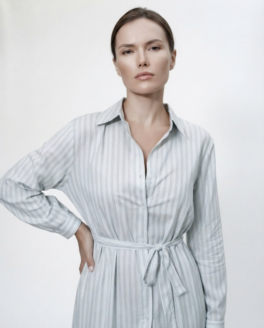 Striped Button Down Shirt Dress