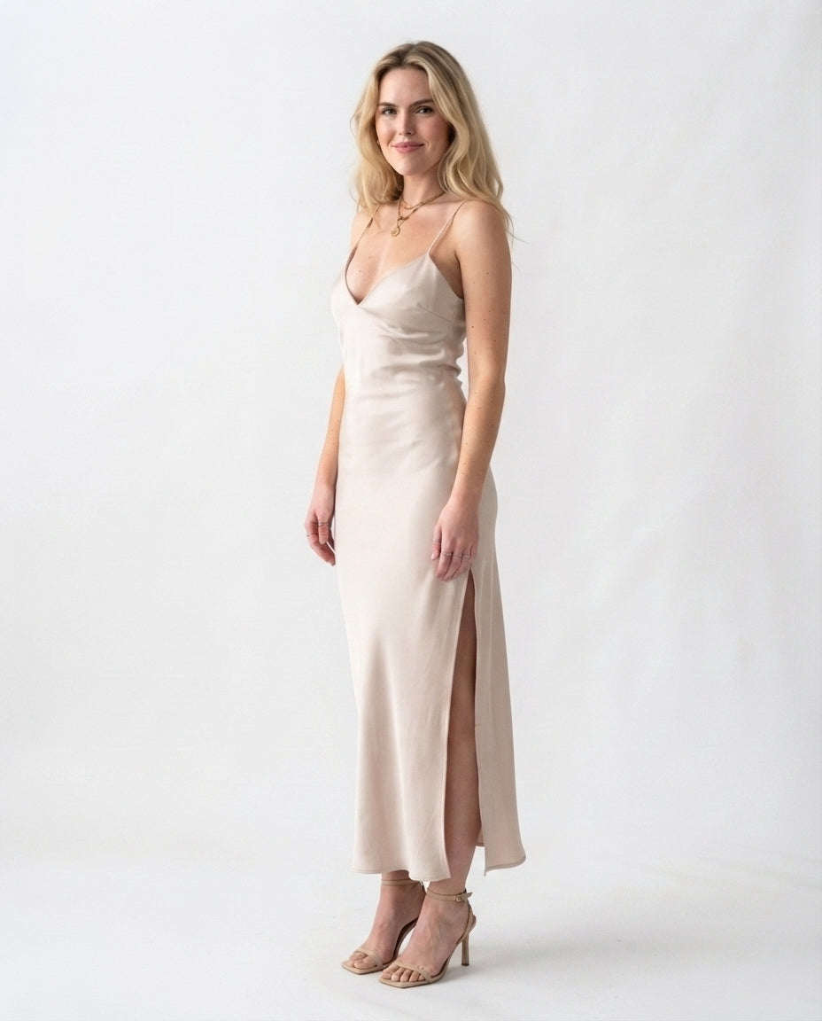 Satin V Neck Maxi Dress