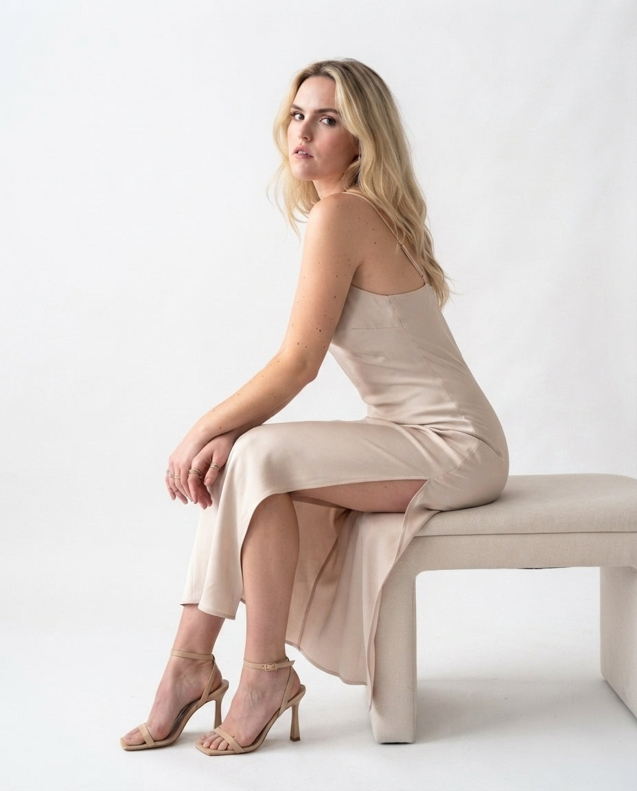 Satin V Neck Maxi Dress