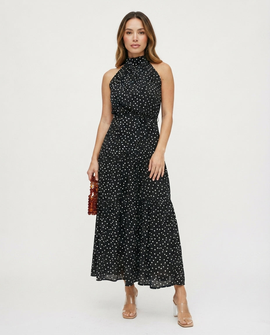 Halter Neck Tiered Midi Dress