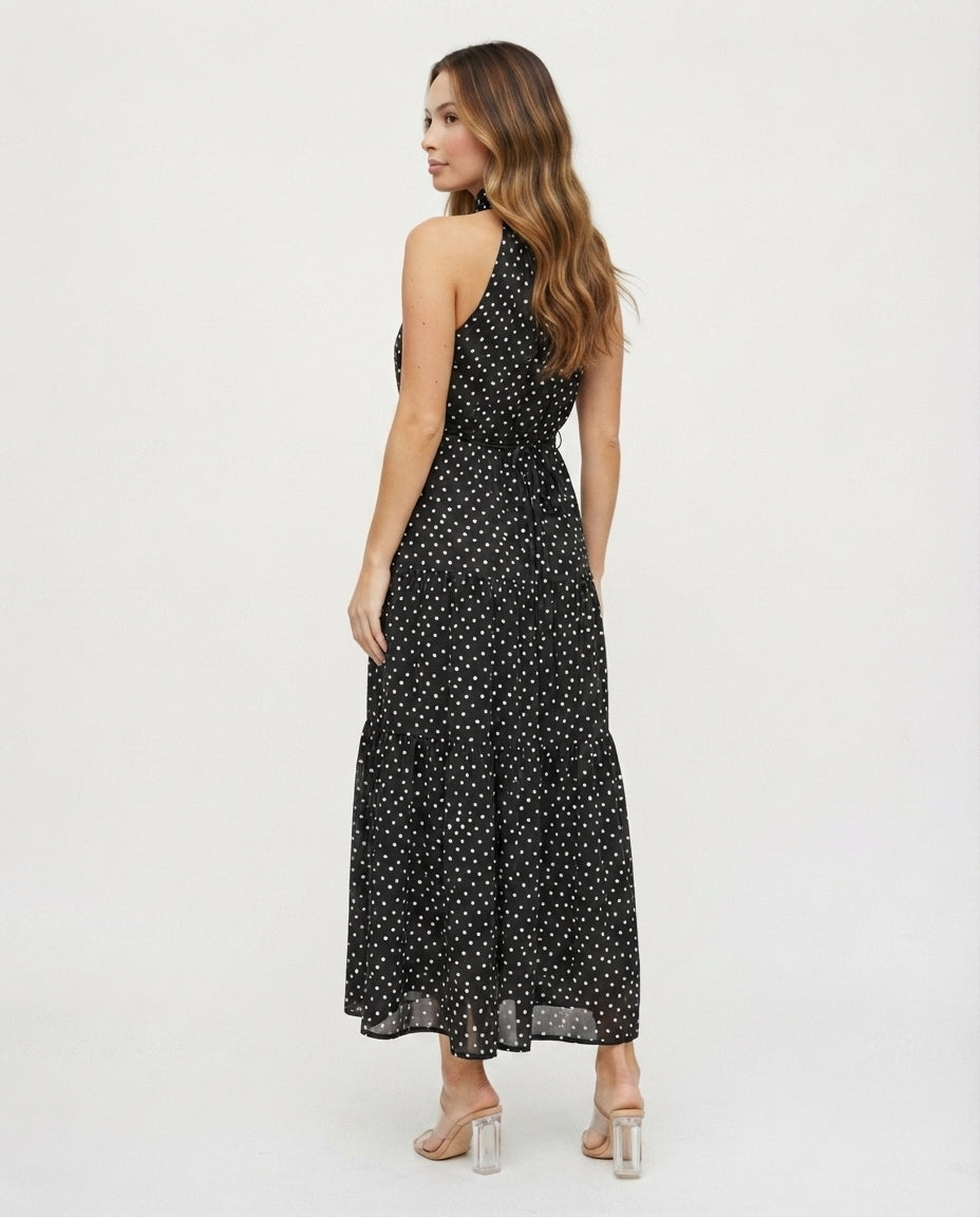 Halter Neck Tiered Midi Dress