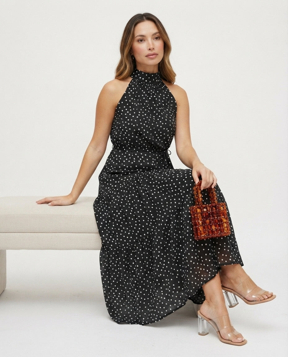 Halter Neck Tiered Midi Dress