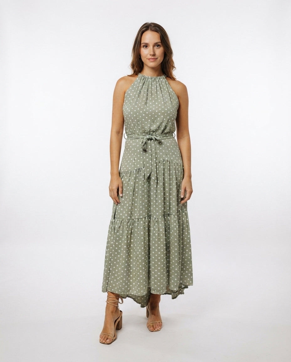 Halter Neck Tiered Midi Dress