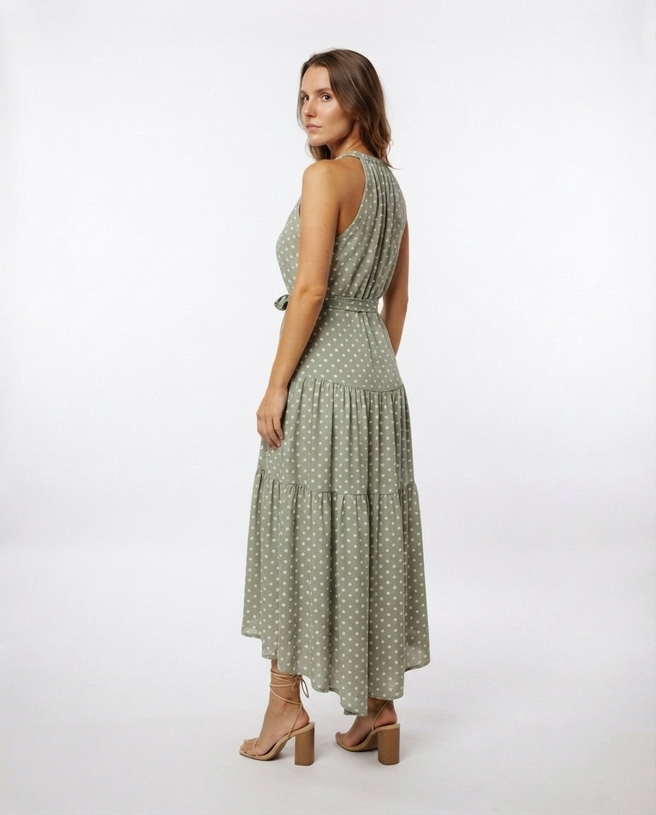 Halter Neck Tiered Midi Dress