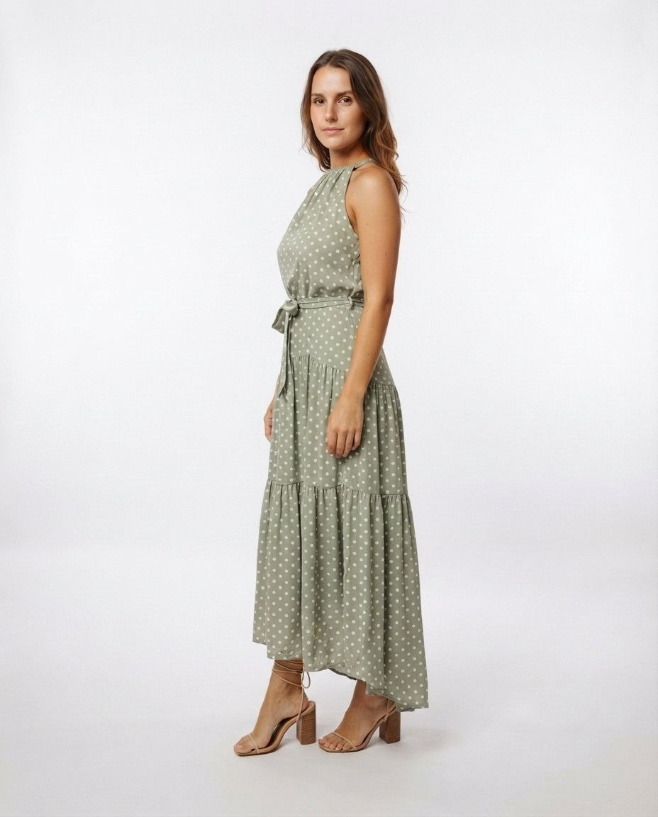 Halter Neck Tiered Midi Dress