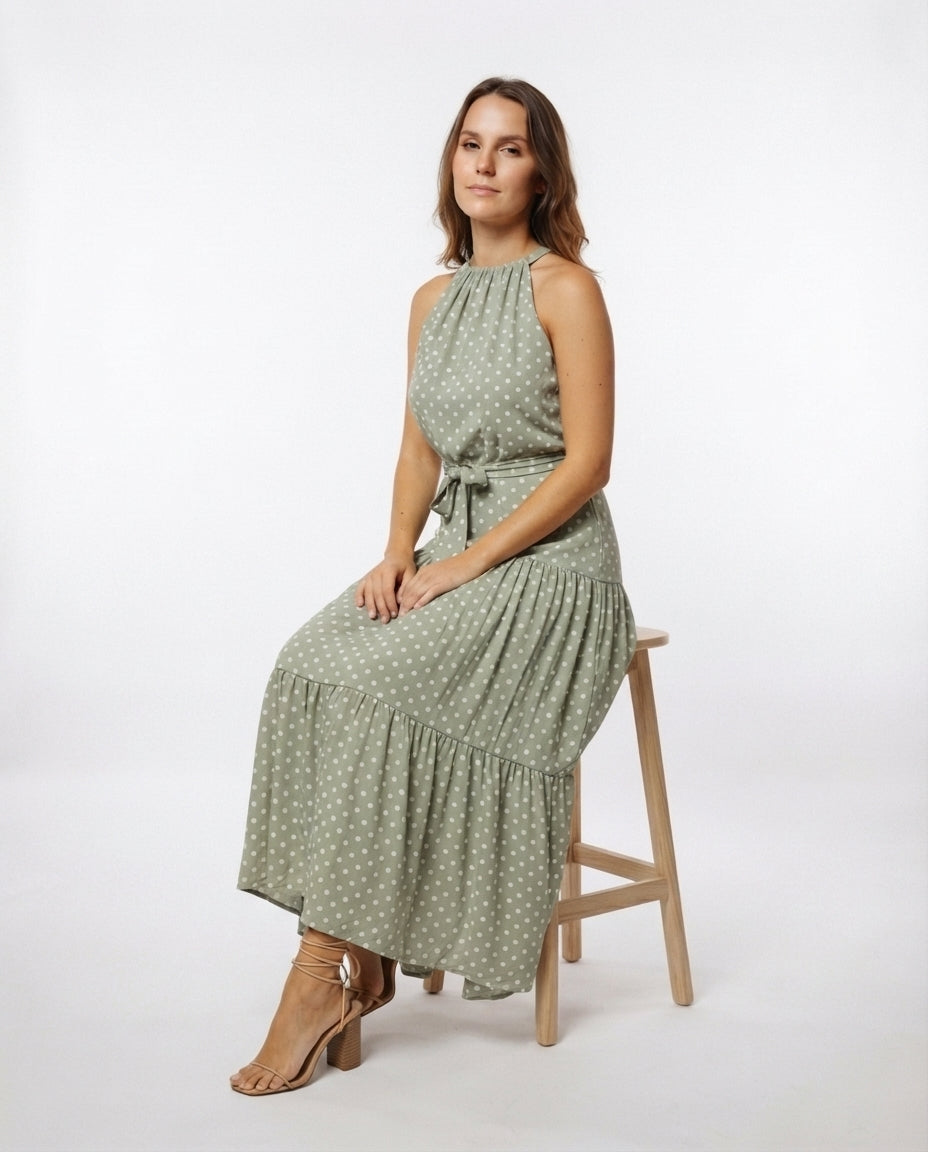 Halter Neck Tiered Midi Dress