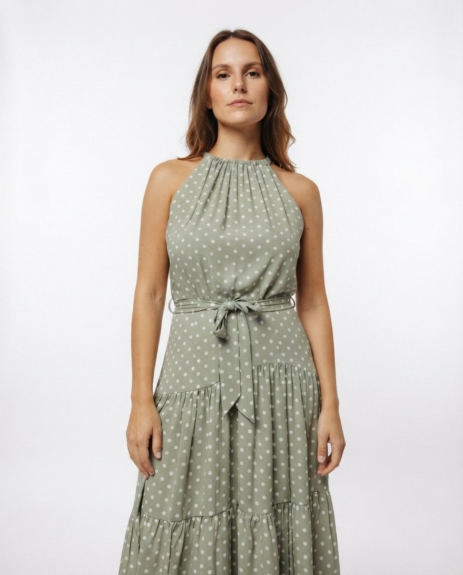 Halter Neck Tiered Midi Dress