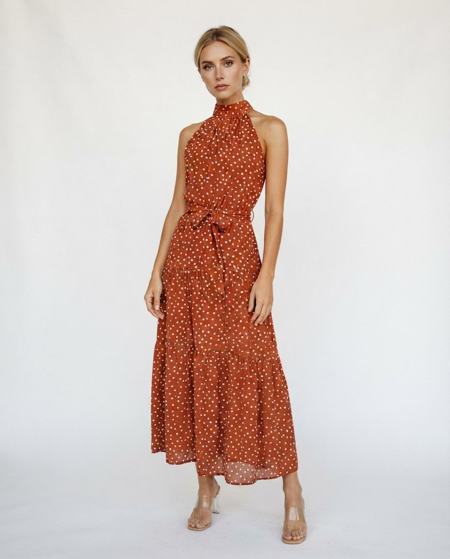 Halter Neck Tiered Midi Dress