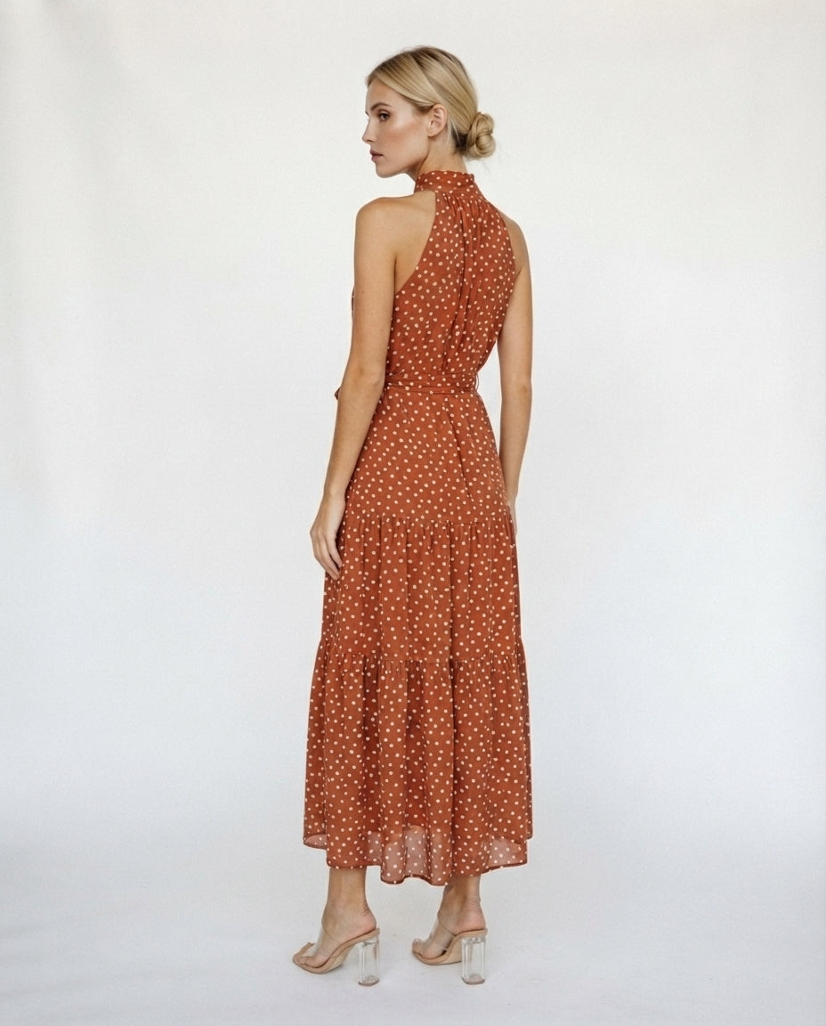 Halter Neck Tiered Midi Dress