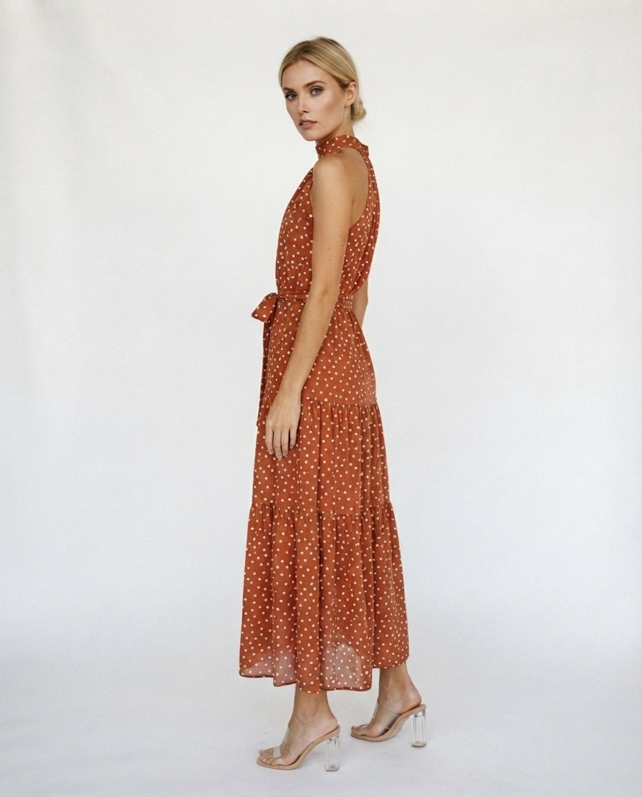 Halter Neck Tiered Midi Dress