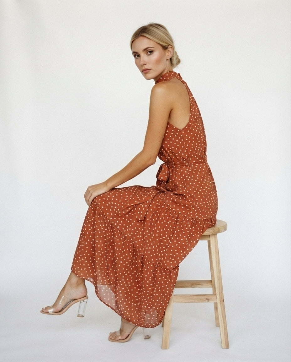 Halter Neck Tiered Midi Dress