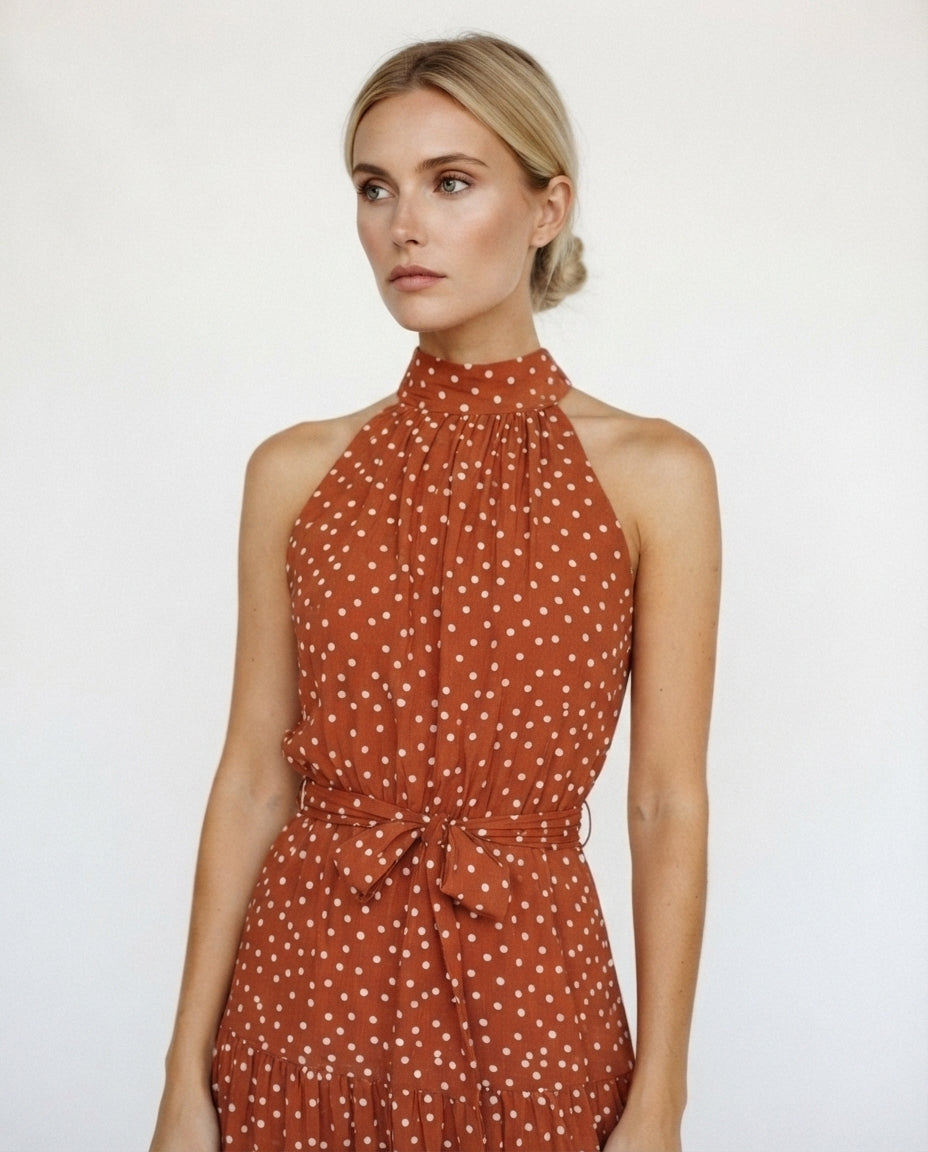 Halter Neck Tiered Midi Dress