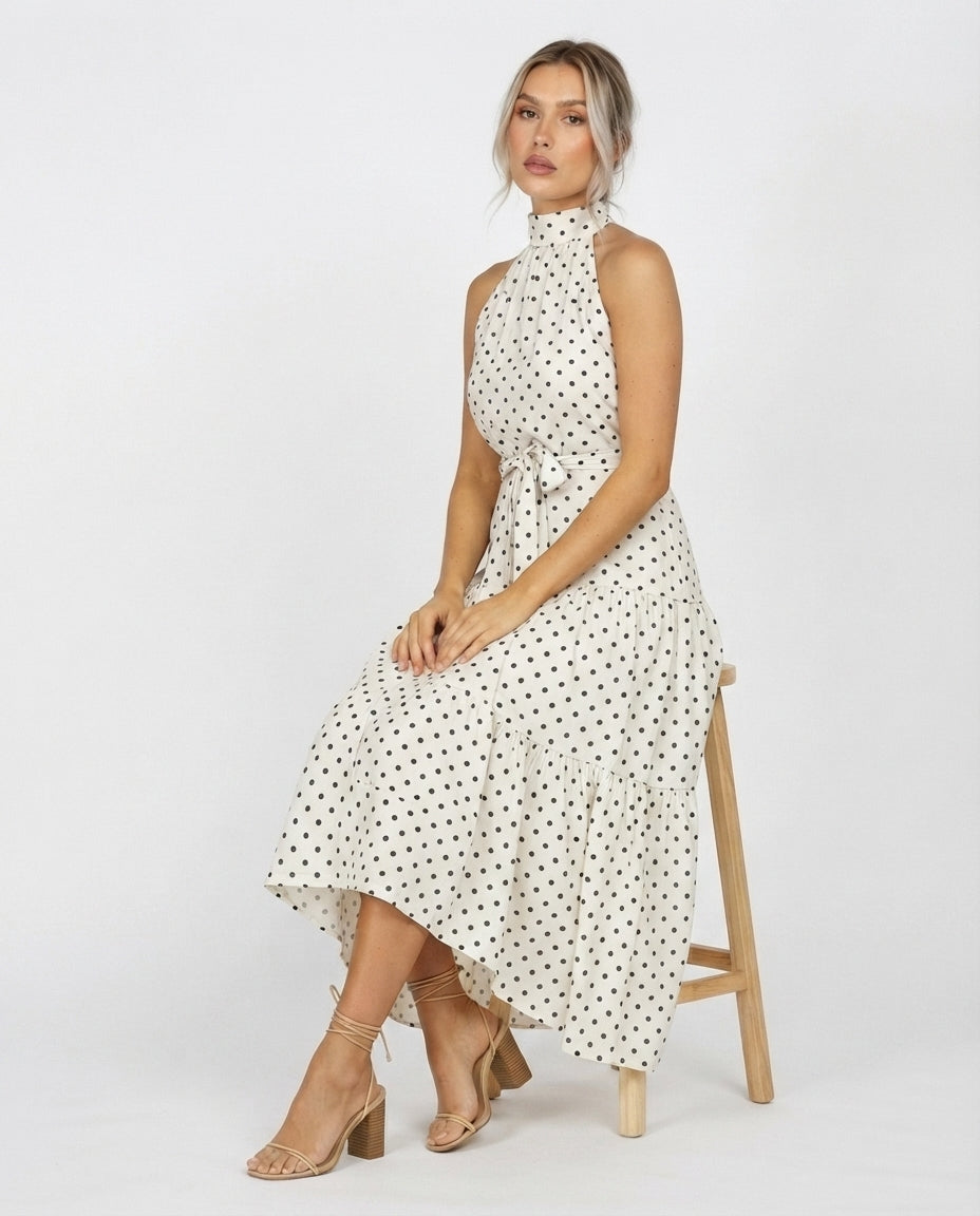 Halter Neck Tiered Midi Dress
