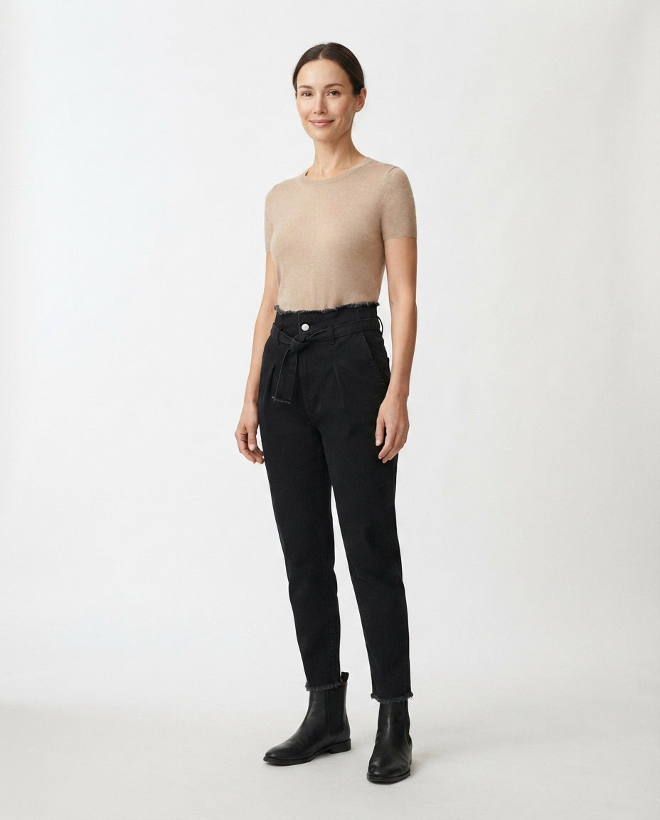 High Waist Tie Waist Denim Jeans