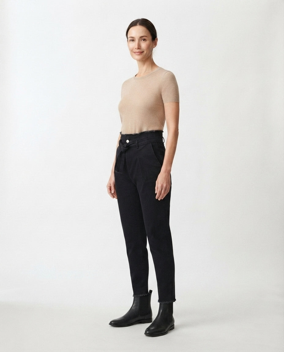 High Waist Tie Waist Denim Jeans