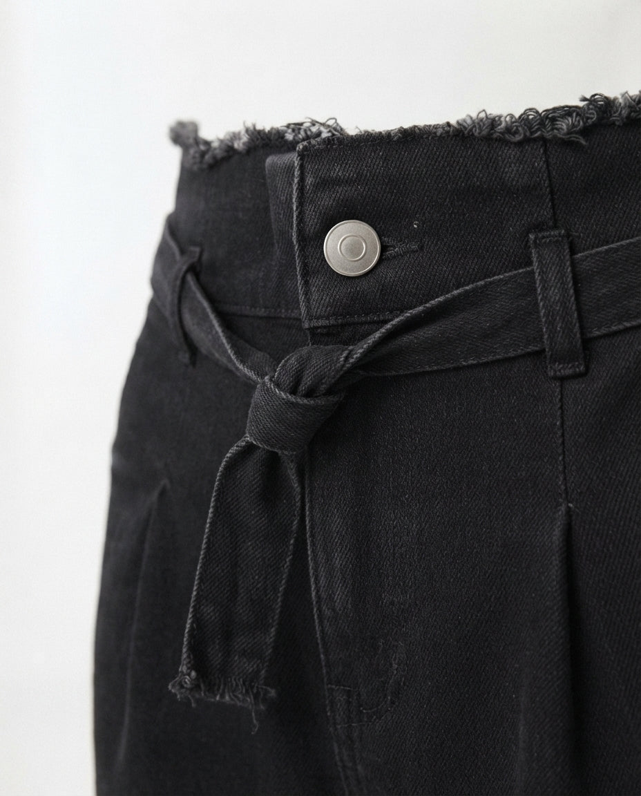 High Waist Tie Waist Denim Jeans