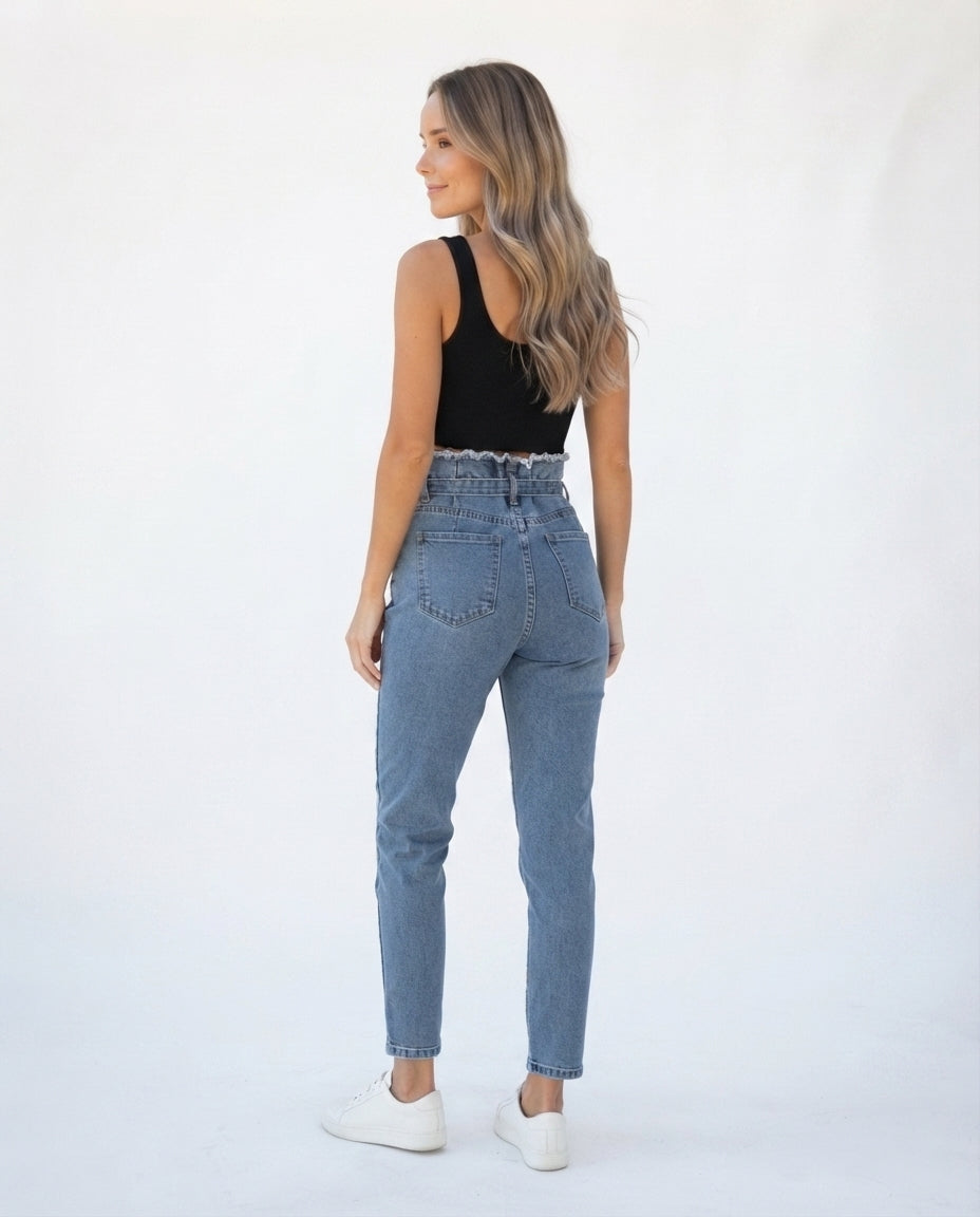 High Waist Tie Waist Denim Jeans