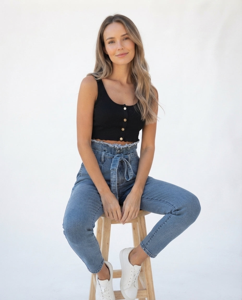 High Waist Tie Waist Denim Jeans