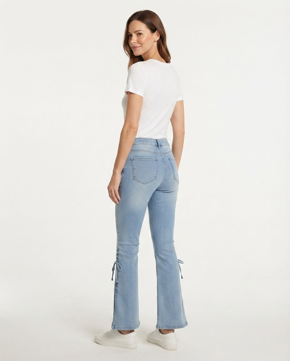 Lace Up Flare Denim Trousers