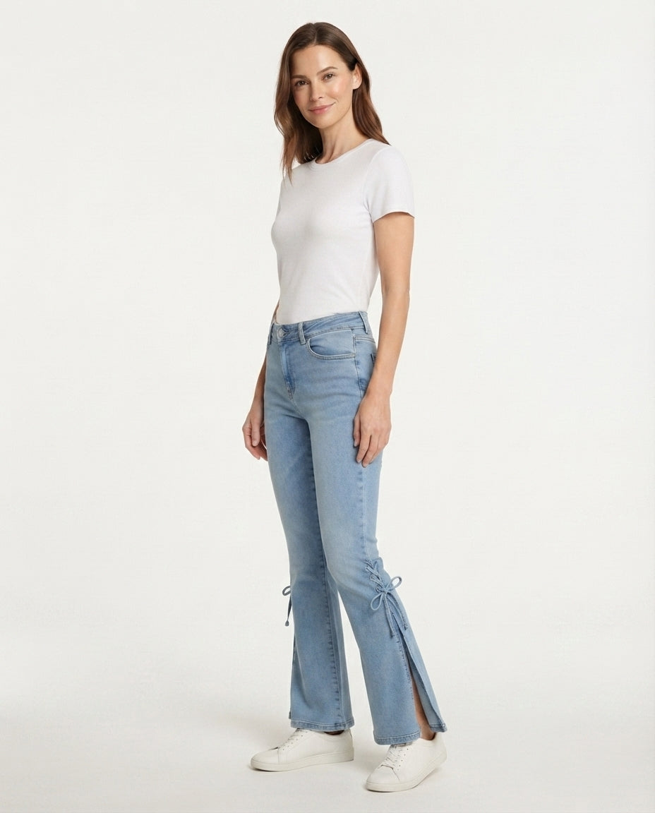 Lace Up Flare Denim Trousers