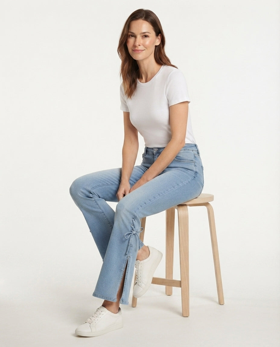 Lace Up Flare Denim Trousers