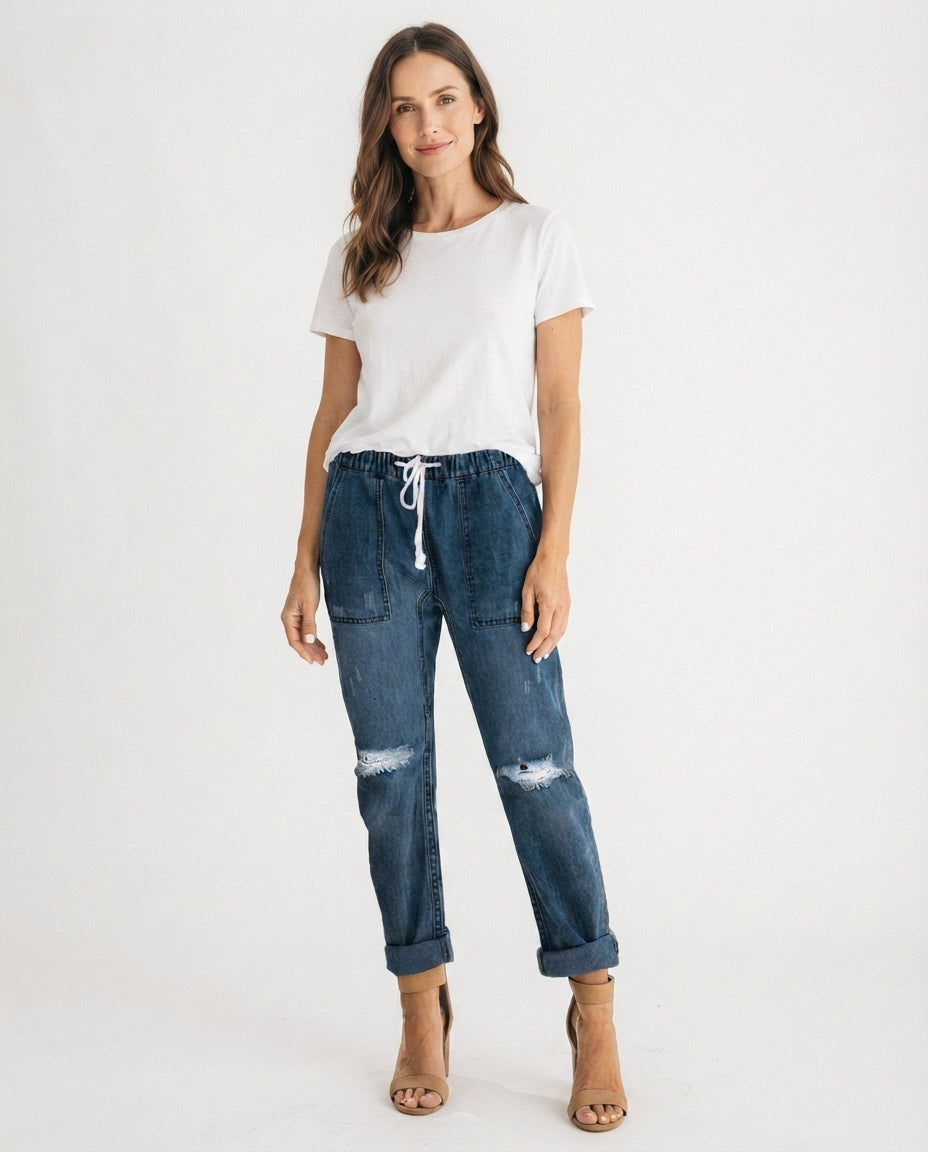 Drawstring Denim Trousers