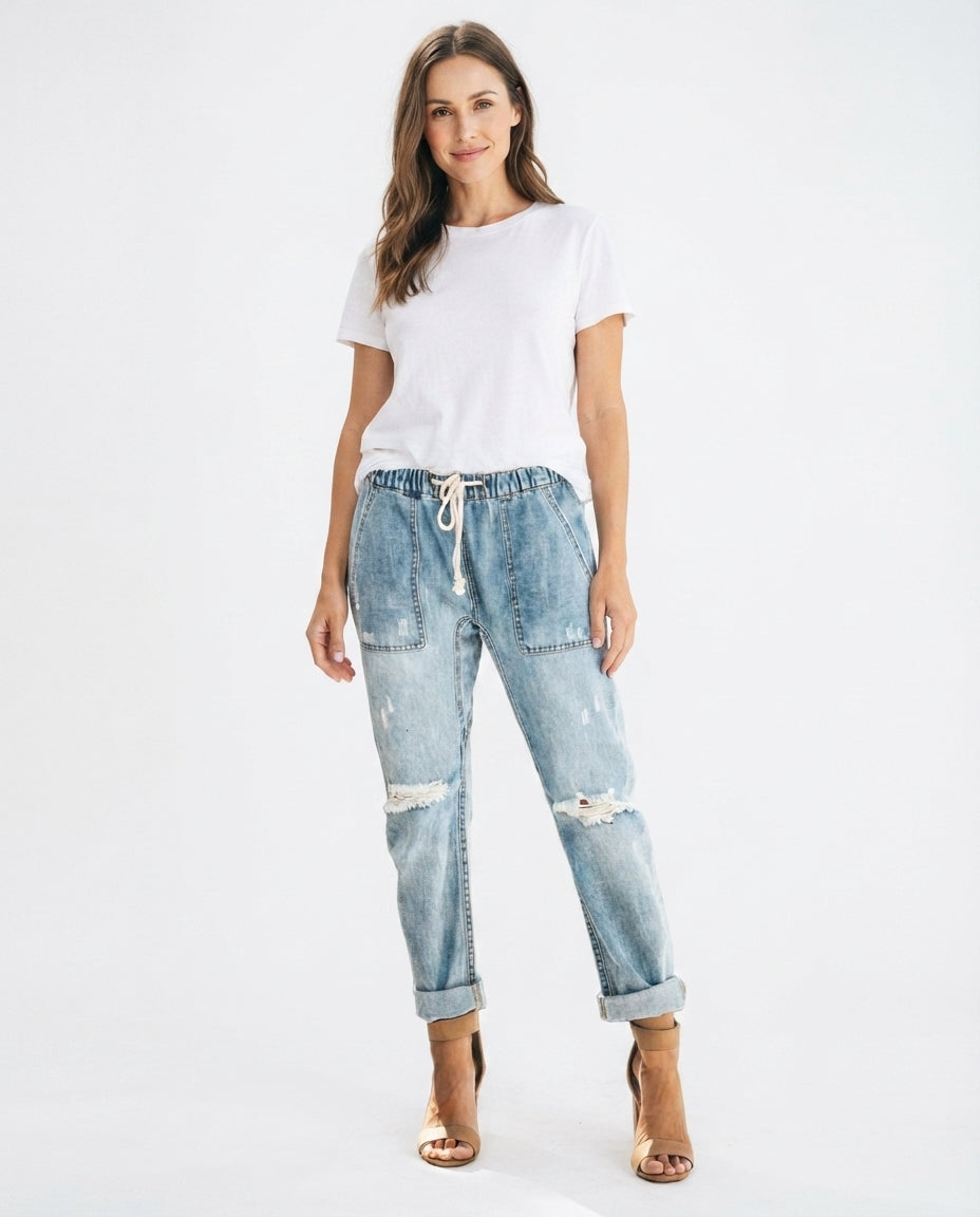 Drawstring Denim Trousers