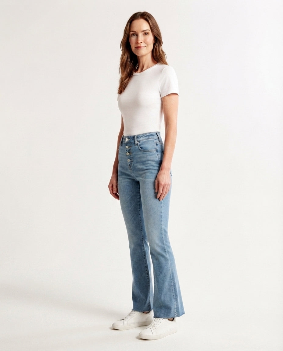 High Waist Button Fly Flare Jeans