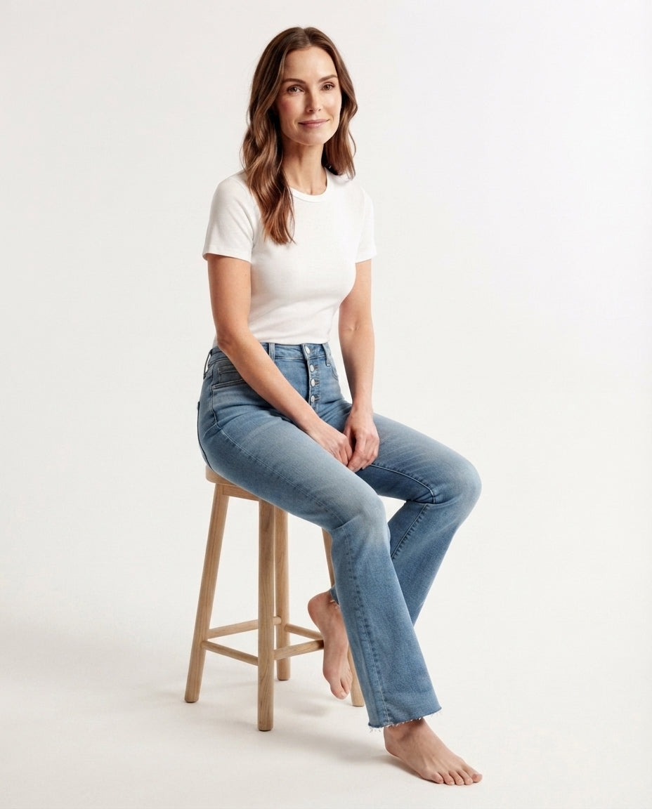 High Waist Button Fly Flare Jeans