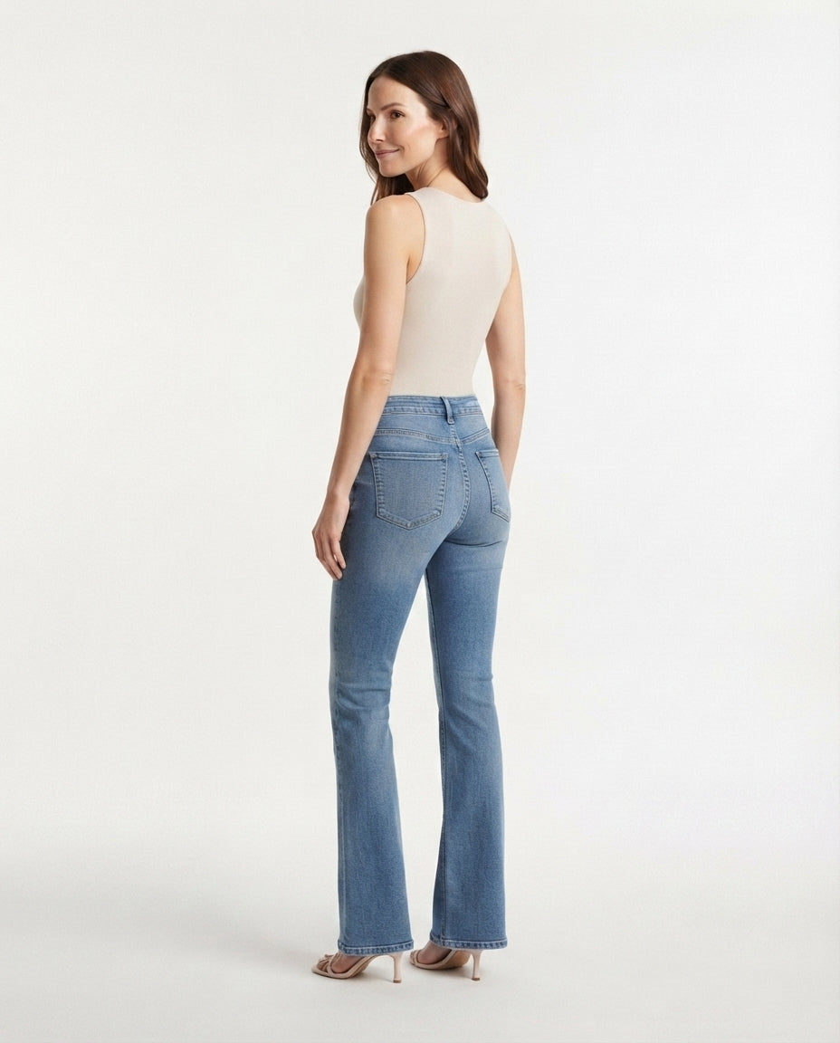 High Waist Button Fly Flare Jeans