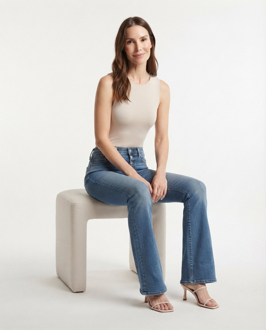 High Waist Button Fly Flare Jeans
