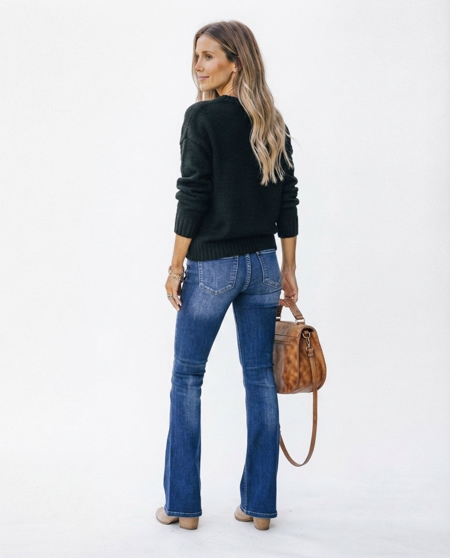 High Waist Button Fly Flare Jeans