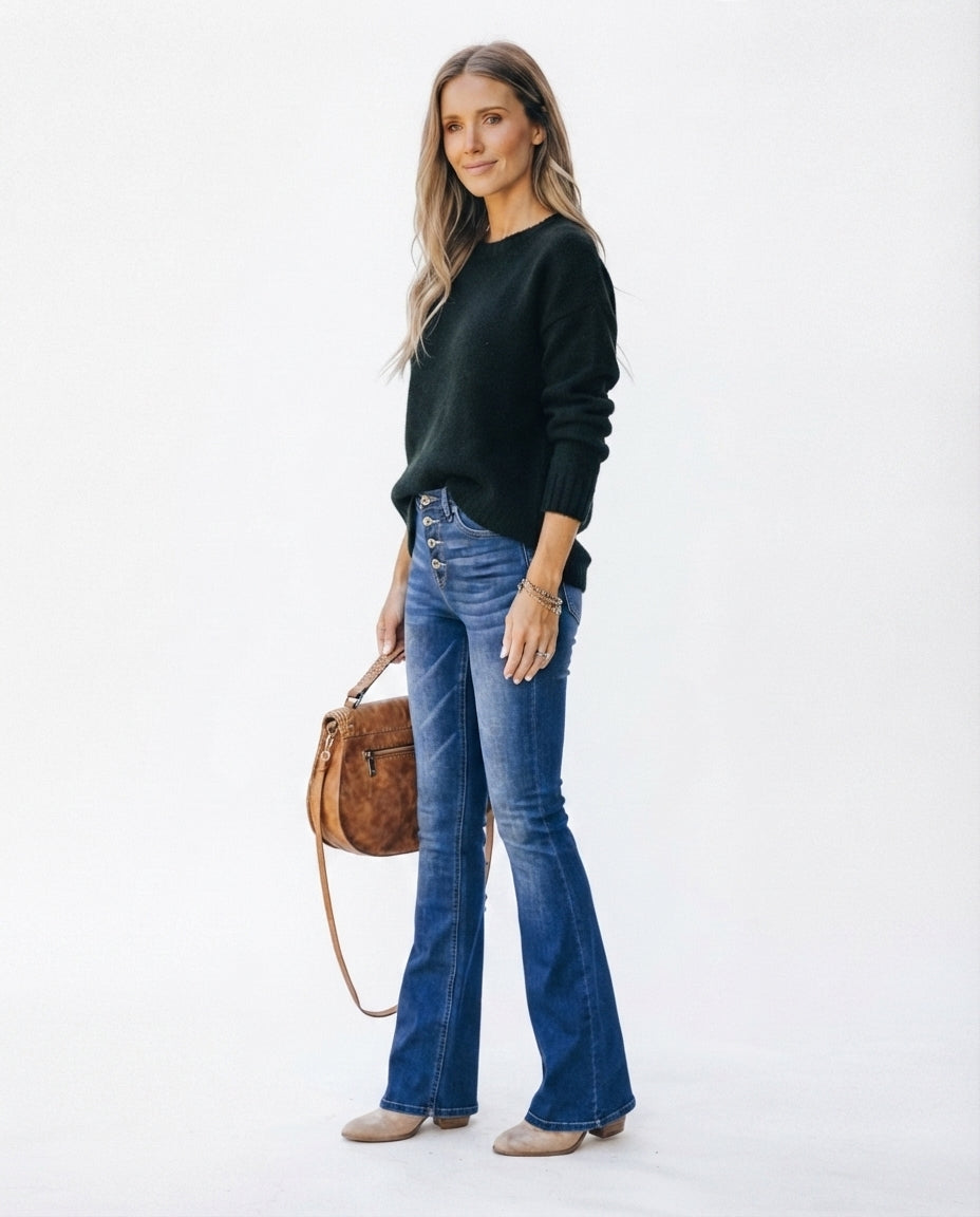 High Waist Button Fly Flare Jeans