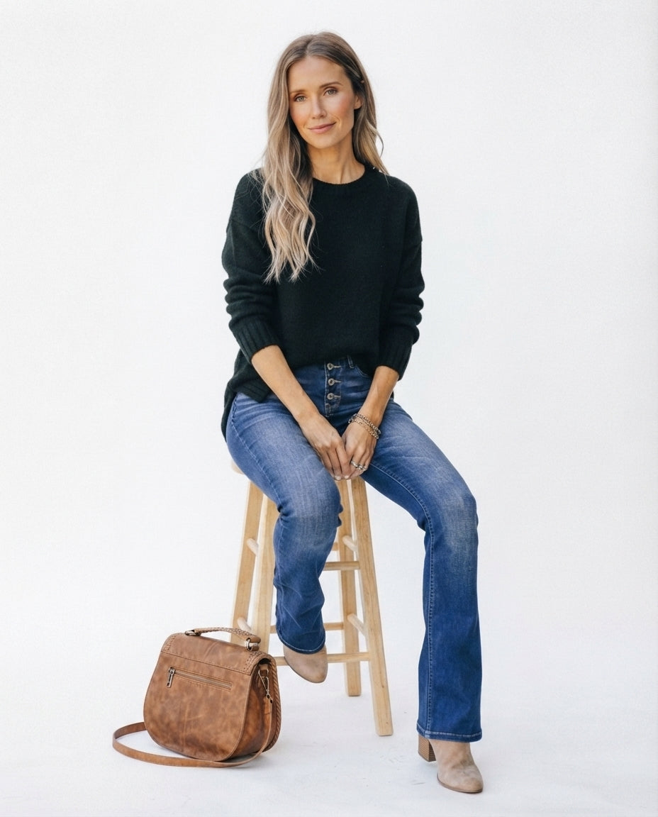 High Waist Button Fly Flare Jeans