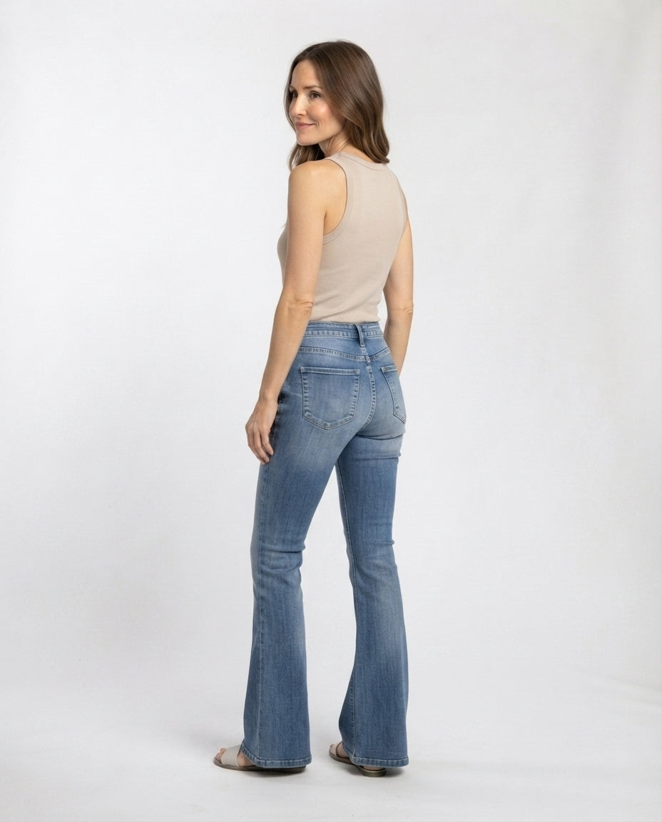 High Waist Button Fly Flare Jeans