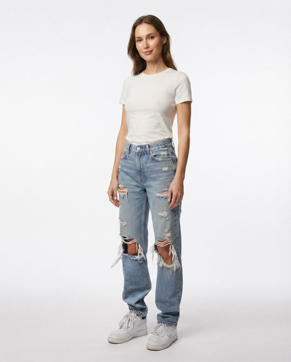 High Waist Distressed Denim Jeans