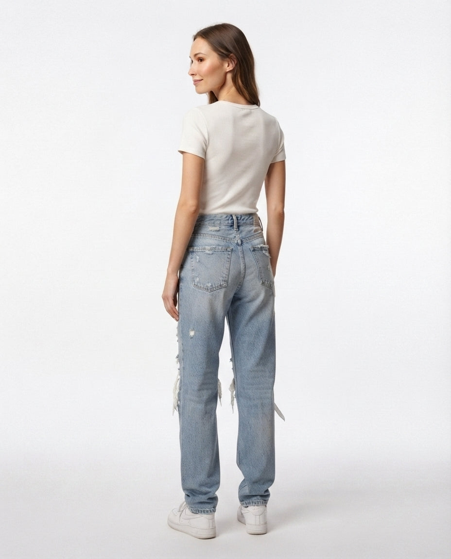 High Waist Distressed Denim Jeans