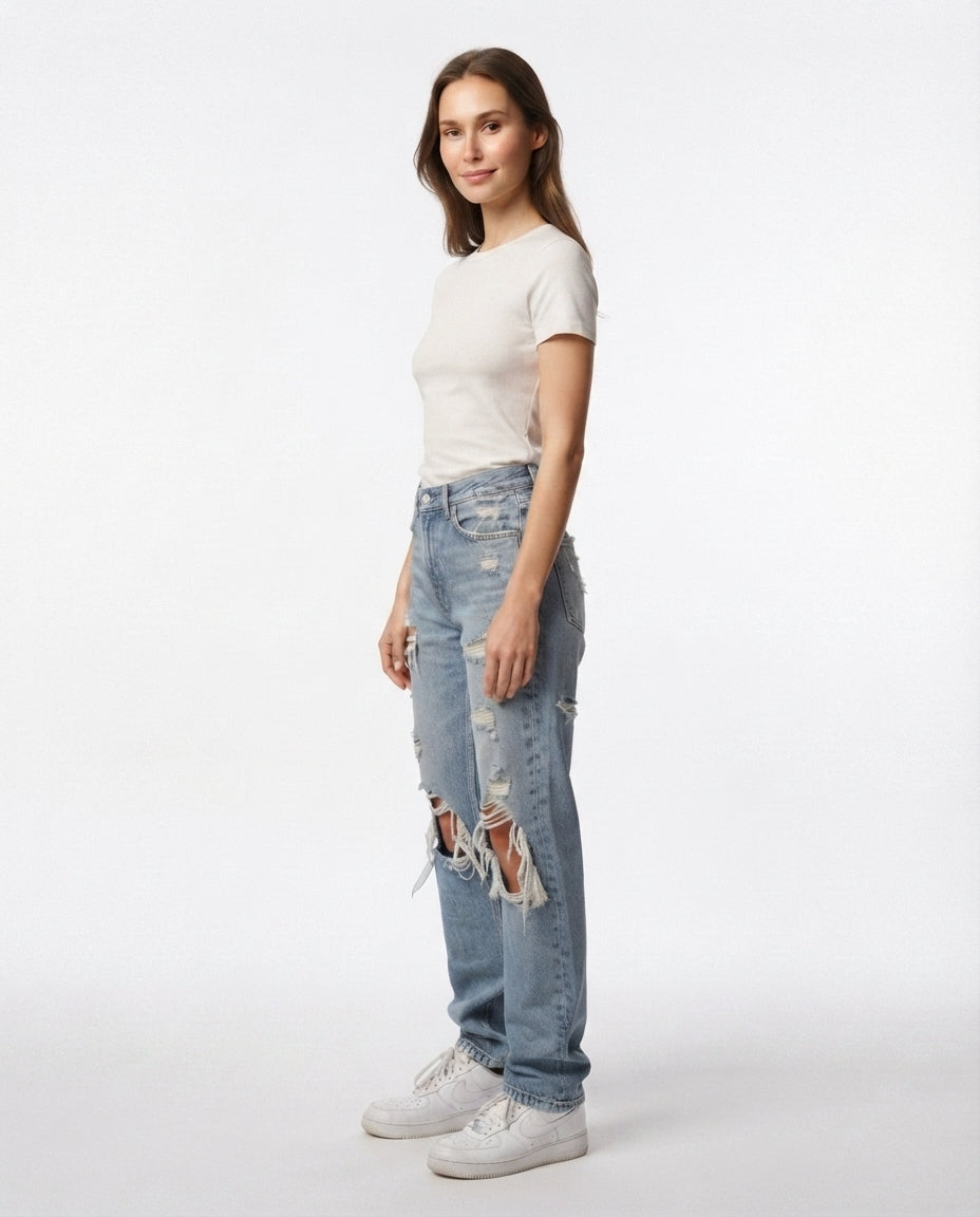 High Waist Distressed Denim Jeans