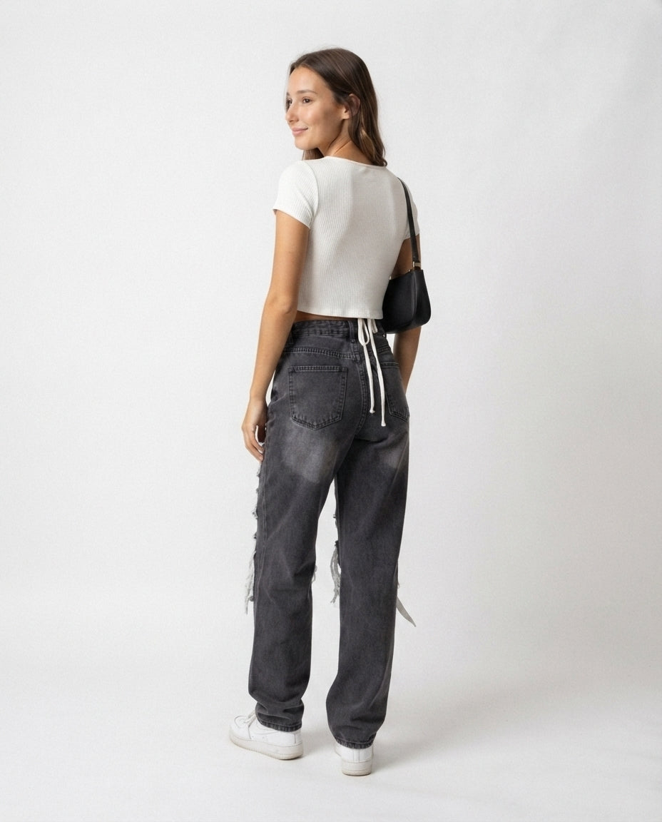 High Waist Distressed Denim Jeans