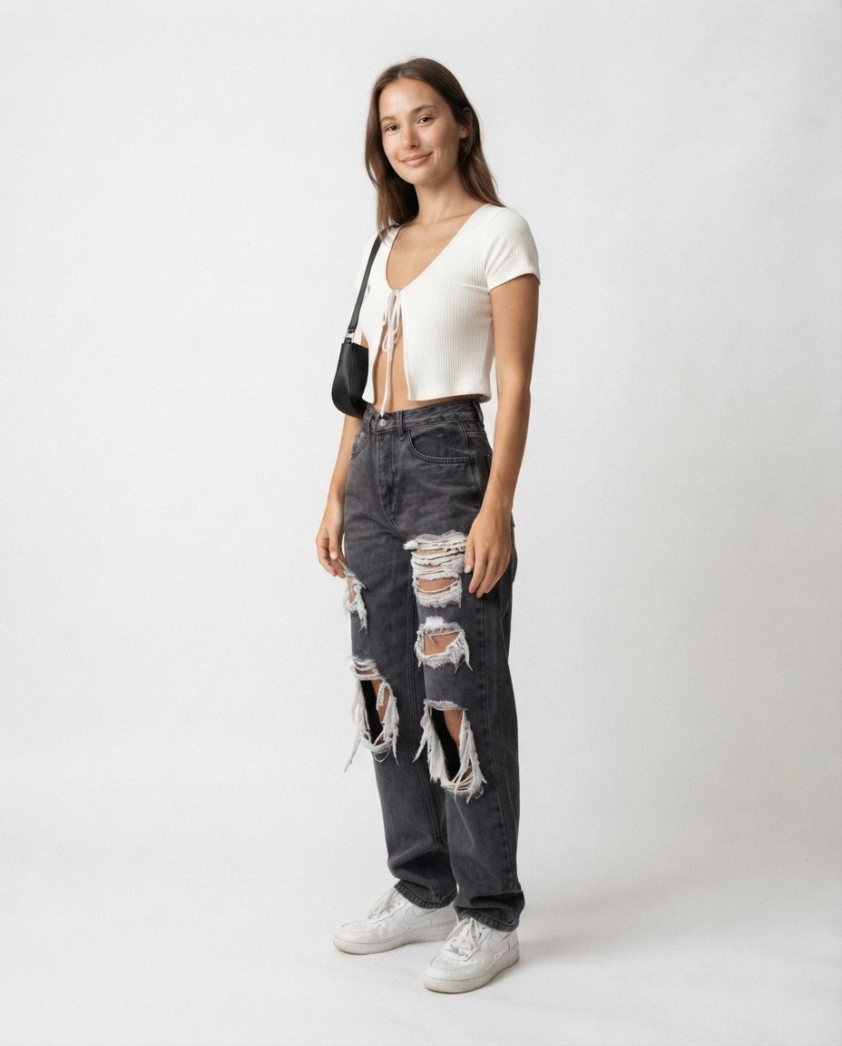 High Waist Distressed Denim Jeans